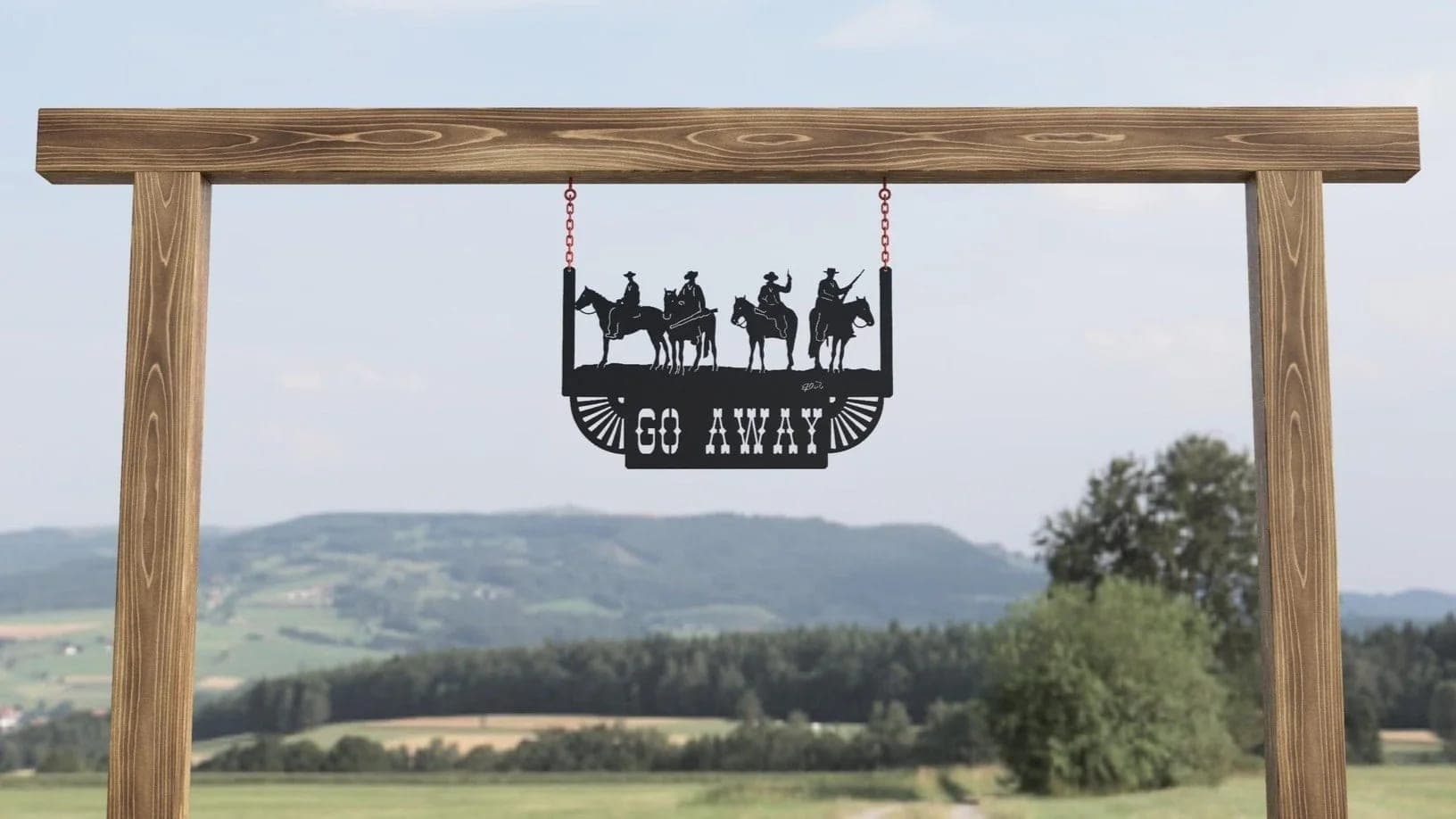 Go away sign, hanging
